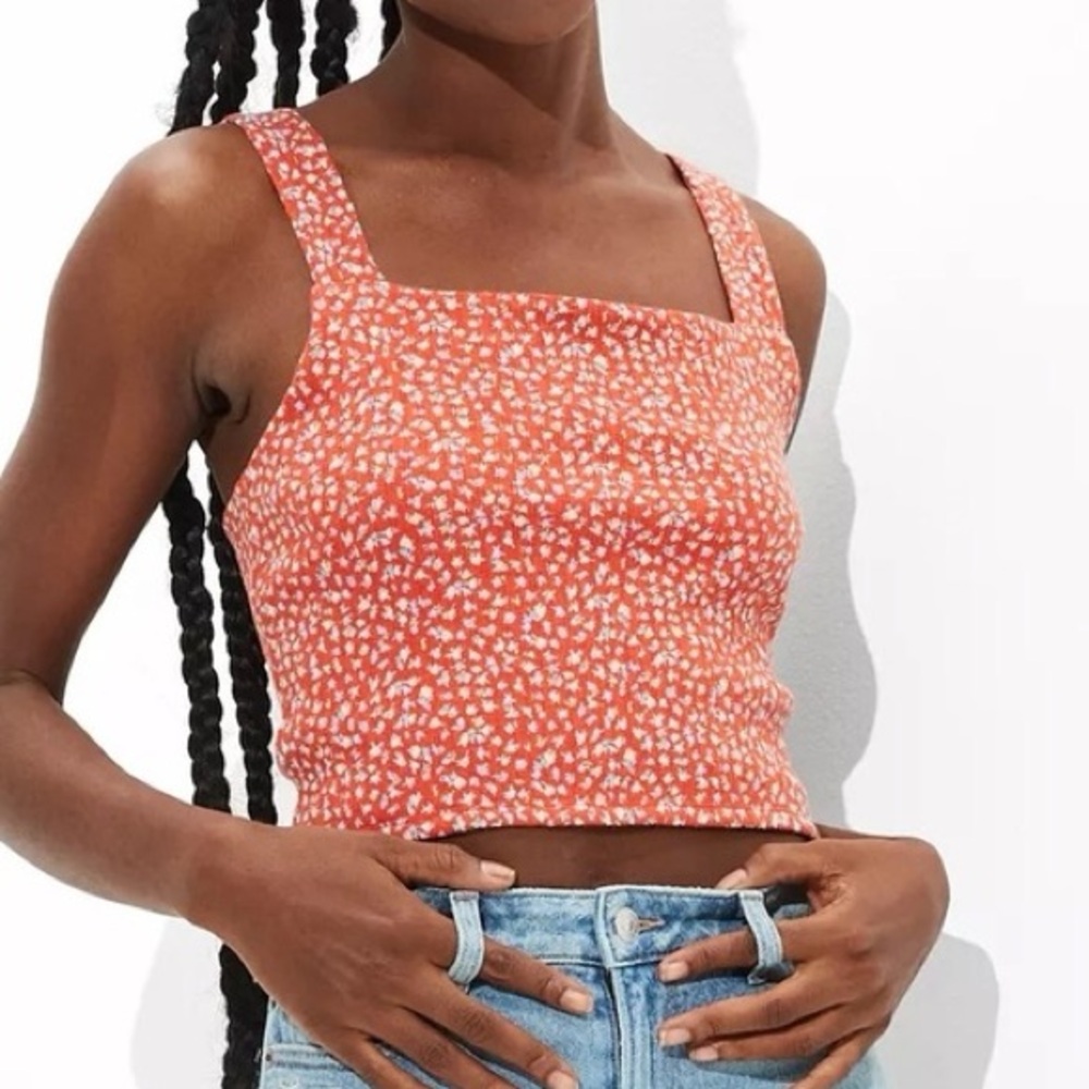 American Eagle Outfitters Red Floral Crop Top